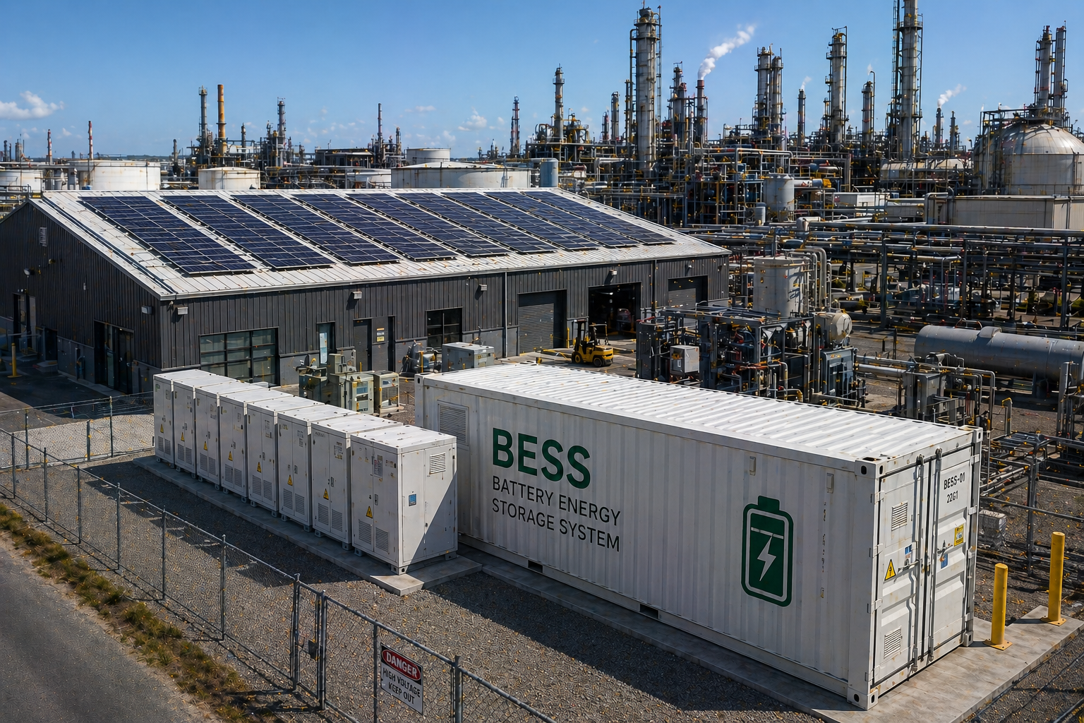 Industrial facility with solar and battery