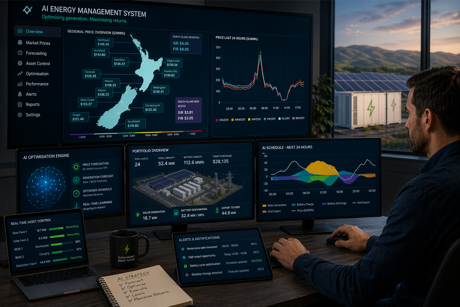 AI energy management system for solar and BESS optimisation